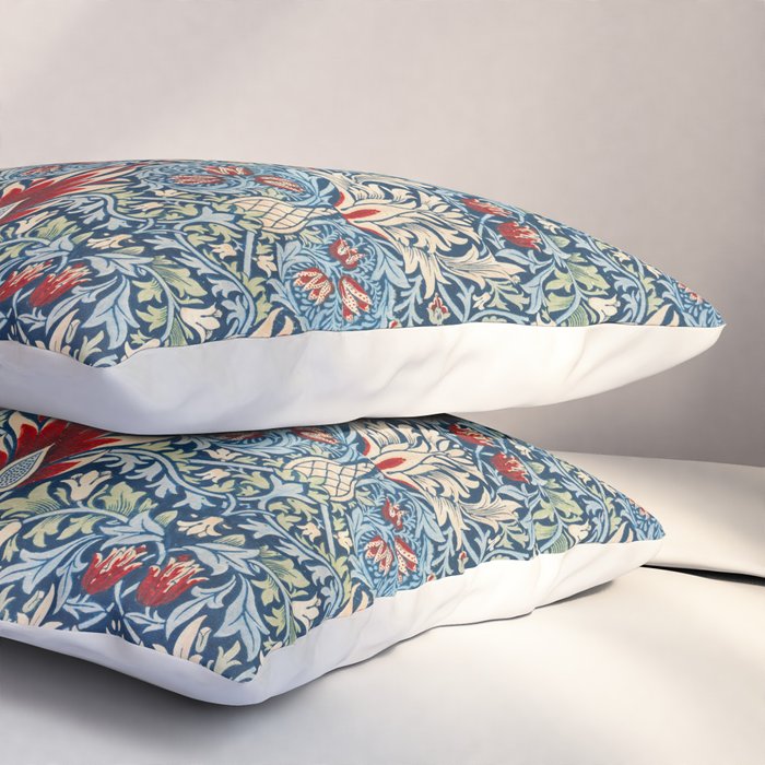 William Morris Vintage Snakeshead Blue & Red Pattern Pillow Sham Gallery Image 3