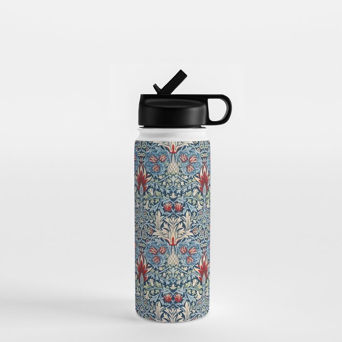 William Morris Vintage Snakeshead Blue & Red Pattern Water Bottle Gallery Image 1