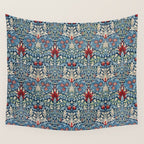 William Morris Vintage Snakeshead Blue & Red Pattern Wall Tapestry Gallery Image 4