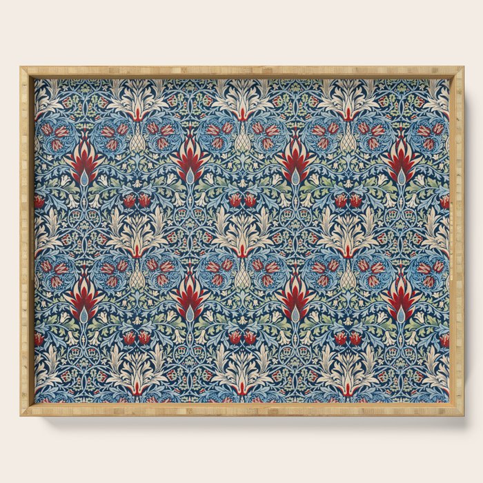 William Morris Vintage Snakeshead Blue & Red Pattern Serving Tray Gallery Image 1