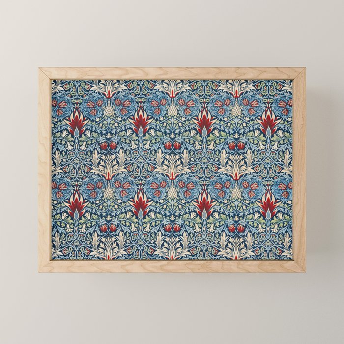 William Morris Vintage Snakeshead Blue & Red Pattern Mini Art Print Gallery Image 1