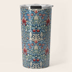 William Morris Vintage Snakeshead Blue & Red Pattern Travel Mug Gallery Image 1