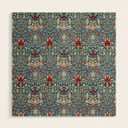 William Morris Vintage Snakeshead Blue & Red Pattern Wood Wall Art Gallery Image 1