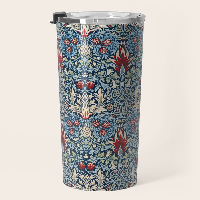 William Morris Vintage Snakeshead Blue & Red Pattern Travel Mug Gallery Image 3