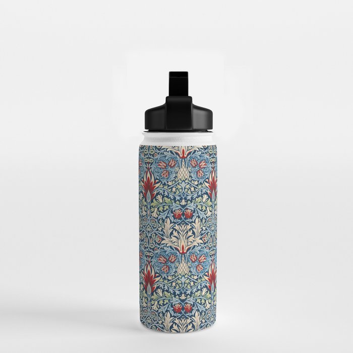 William Morris Vintage Snakeshead Blue & Red Pattern Water Bottle Gallery Image 2