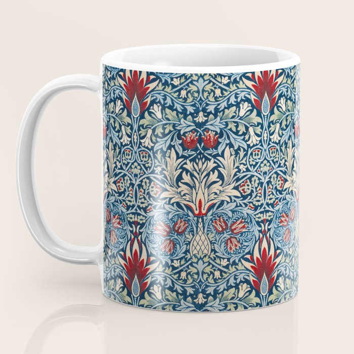 William Morris Vintage Snakeshead Blue & Red Pattern Coffee Mug Gallery Image 3
