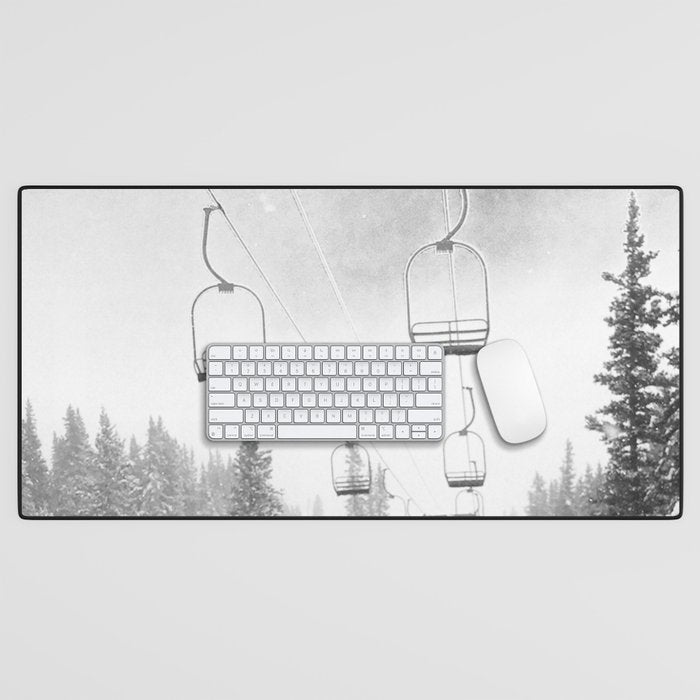 Ski Lift Moon Break // Riding the Mountain at Copper Colorado Luna Sky Peeking Foggy Clouds Desk Mat Gallery Image 1