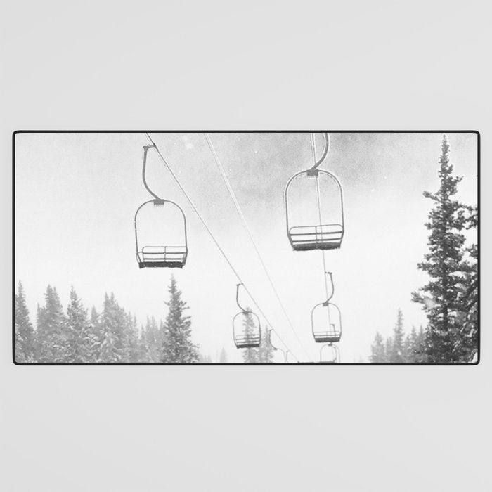 Ski Lift Moon Break // Riding the Mountain at Copper Colorado Luna Sky Peeking Foggy Clouds Desk Mat Gallery Image 3