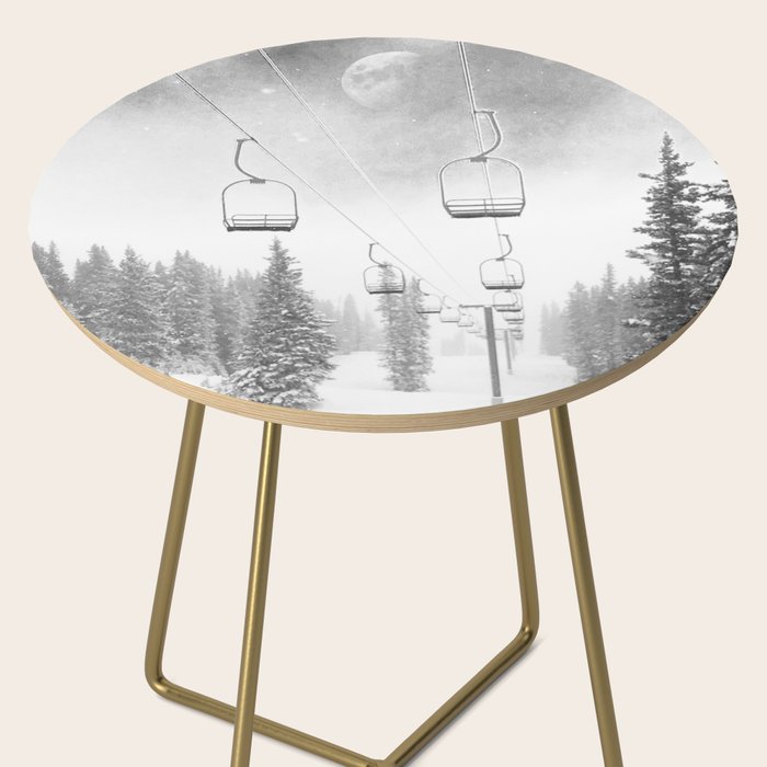Ski Lift Moon Break // Riding the Mountain at Copper Colorado Luna Sky Peeking Foggy Clouds Side Table Gallery Image 2