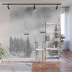 Ski Lift Moon Break // Riding the Mountain at Copper Colorado Luna Sky Peeking Foggy Clouds Wall Mural Gallery Image 1