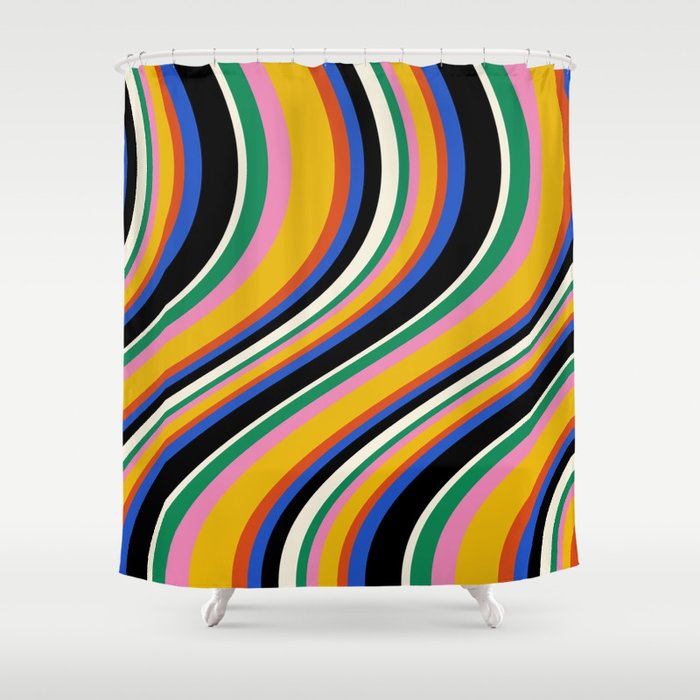 Wavy Stripes XIII - Bold Retro Shower Curtain Gallery Image 1