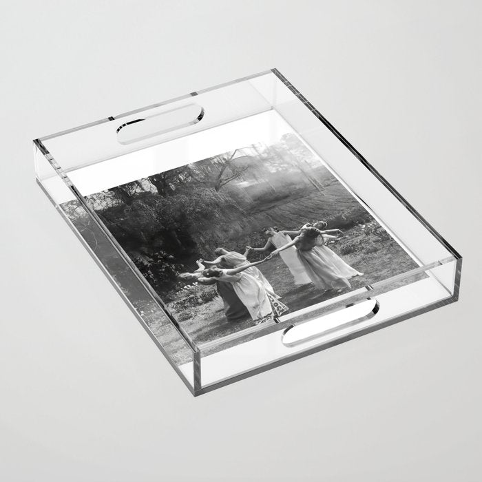 Circle Of Witches vintage Women Dancing -Circle Of Witches Vintage Women Dancing Black And White Acrylic Tray Gallery Image 1