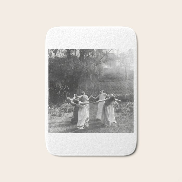 Circle Of Witches vintage Women Dancing -Circle Of Witches Vintage Women Dancing Black And White Bath Mat Gallery Image 1