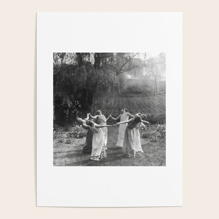 Circle Of Witches vintage Women Dancing -Circle Of Witches Vintage Women Dancing Black And White Poster Gallery Image 1