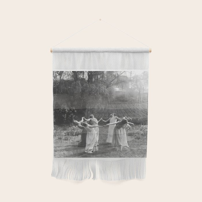 Circle Of Witches vintage Women Dancing -Circle Of Witches Vintage Women Dancing Black And White Wall Hanging Gallery Image 1