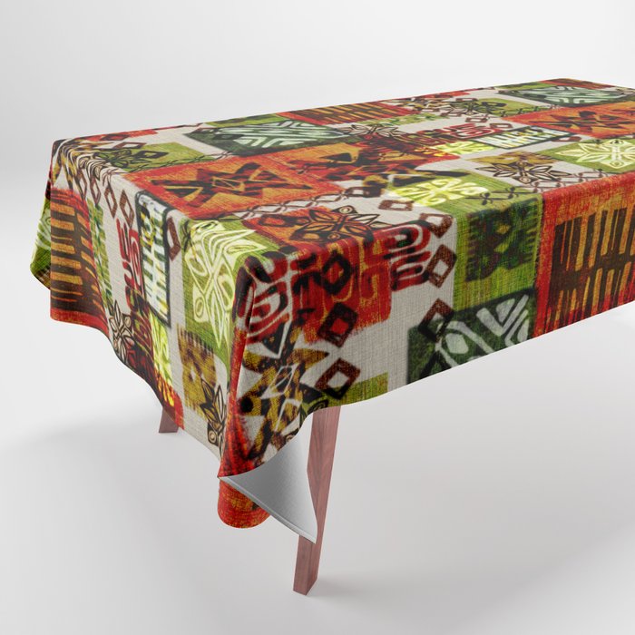 Vintage Hawaii Barkcloth Tapa Beach design Tablecloth Gallery Image 1