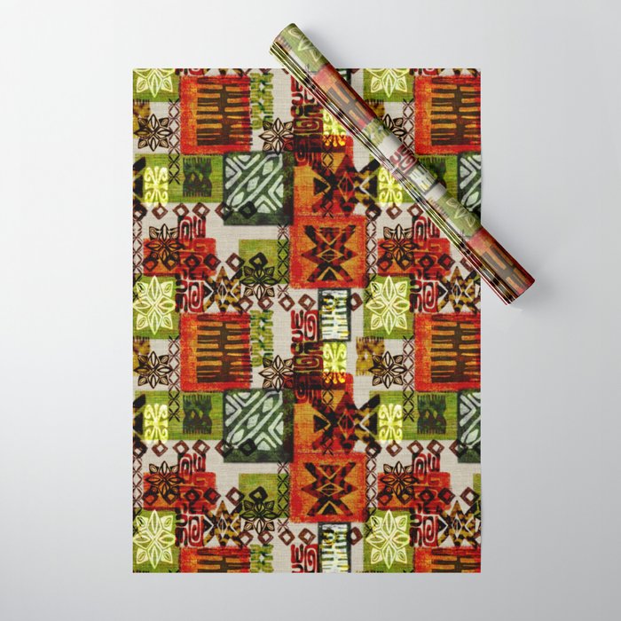 Vintage Hawaii Barkcloth Tapa Beach design Wrapping Paper Gallery Image 1