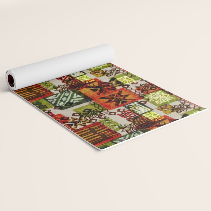 Vintage Hawaii Barkcloth Tapa Beach design Yoga Mat Gallery Image 2