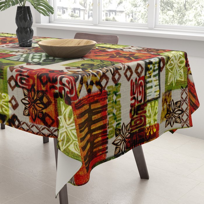 Vintage Hawaii Barkcloth Tapa Beach design Tablecloth Gallery Image 3