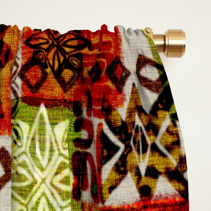 Vintage Hawaii Barkcloth Tapa Beach design Window Curtain Gallery Image 2