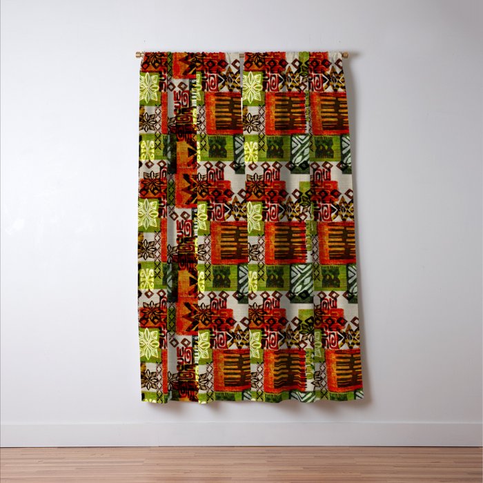 Vintage Hawaii Barkcloth Tapa Beach design Window Curtain Gallery Image 3