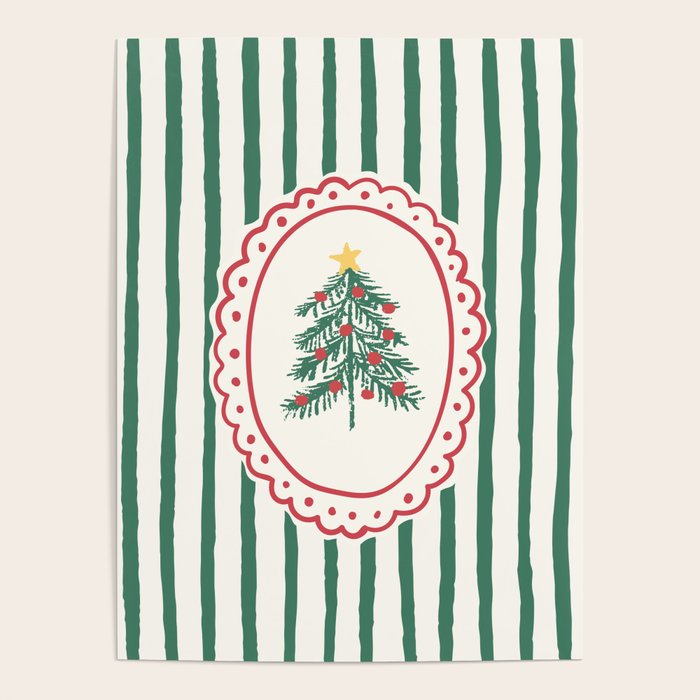 Striped Christmas Tree Frame Poster Gallery Image 4