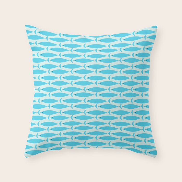 Coastal Ocean Fish Geometric Pattern in Turquoise Aqua Blue  Throw Pillow Gallery Image 6