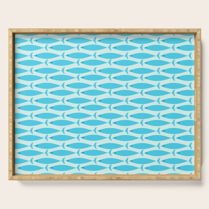 Coastal Ocean Fish Geometric Pattern in Turquoise Aqua Blue  Serving Tray Gallery Image 1