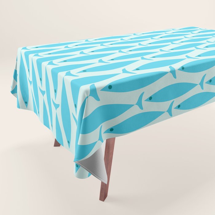 Coastal Ocean Fish Geometric Pattern in Turquoise Aqua Blue  Tablecloth Gallery Image 1