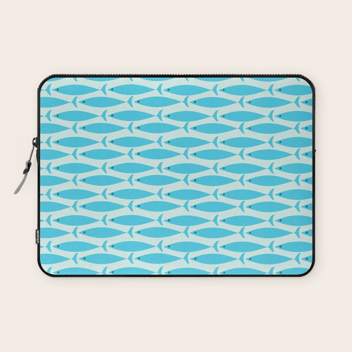 Coastal Ocean Fish Geometric Pattern in Turquoise Aqua Blue  Laptop Sleeve Gallery Image 1