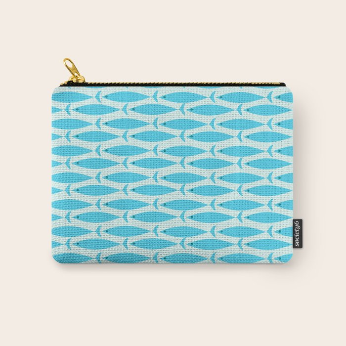 Coastal Ocean Fish Geometric Pattern in Turquoise Aqua Blue  Carry All Pouch Gallery Image 1