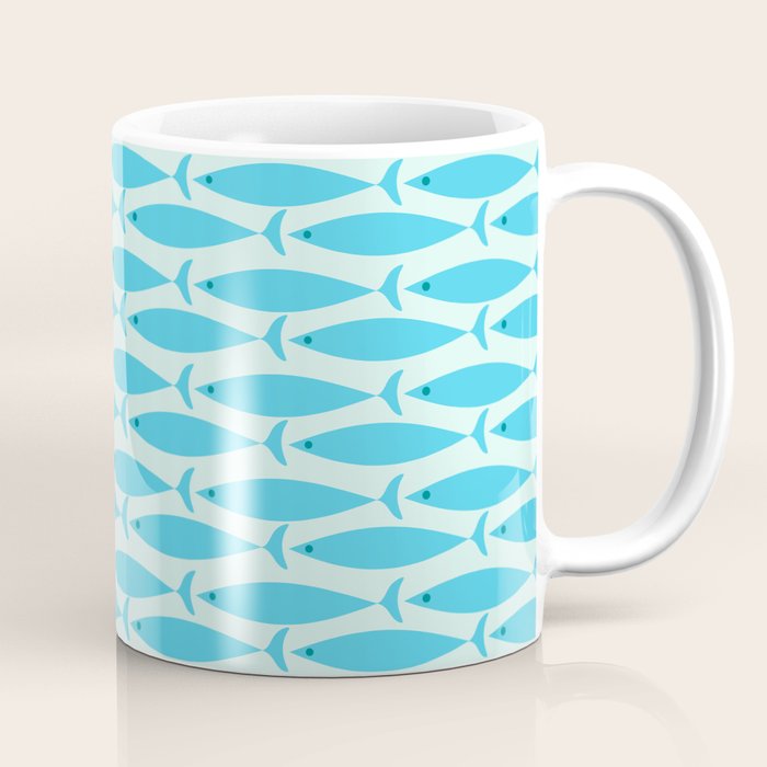 Coastal Ocean Fish Geometric Pattern in Turquoise Aqua Blue  Coffee Mug Gallery Image 1