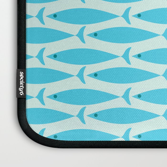 Coastal Ocean Fish Geometric Pattern in Turquoise Aqua Blue  Laptop Sleeve Gallery Image 3