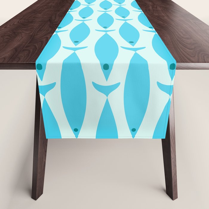 Coastal Ocean Fish Geometric Pattern in Turquoise Aqua Blue  Table Runner Gallery Image 1