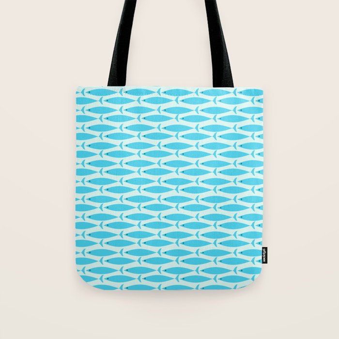 Coastal Ocean Fish Geometric Pattern in Turquoise Aqua Blue  Tote Bag Gallery Image 1