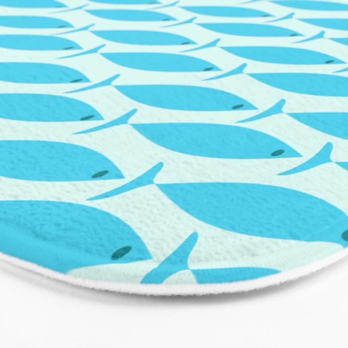 Coastal Ocean Fish Geometric Pattern in Turquoise Aqua Blue  Bath Mat Gallery Image 3