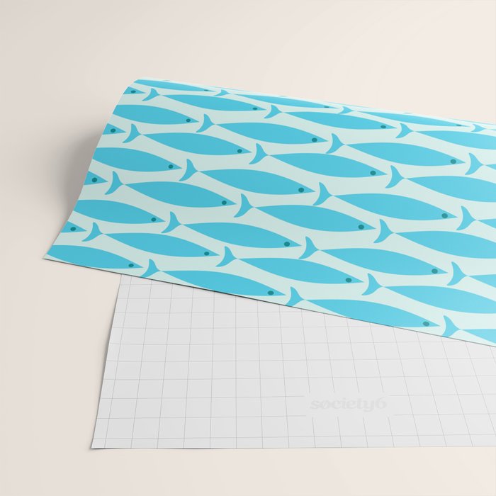 Coastal Ocean Fish Geometric Pattern in Turquoise Aqua Blue  Wrapping Paper Gallery Image 2