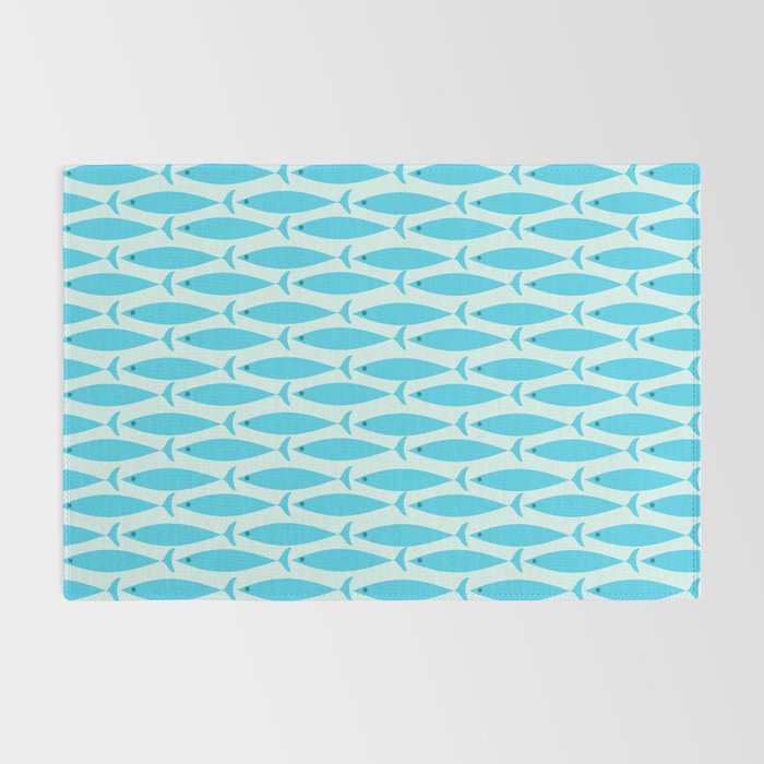 Coastal Ocean Fish Geometric Pattern in Turquoise Aqua Blue  Rug Gallery Image 2