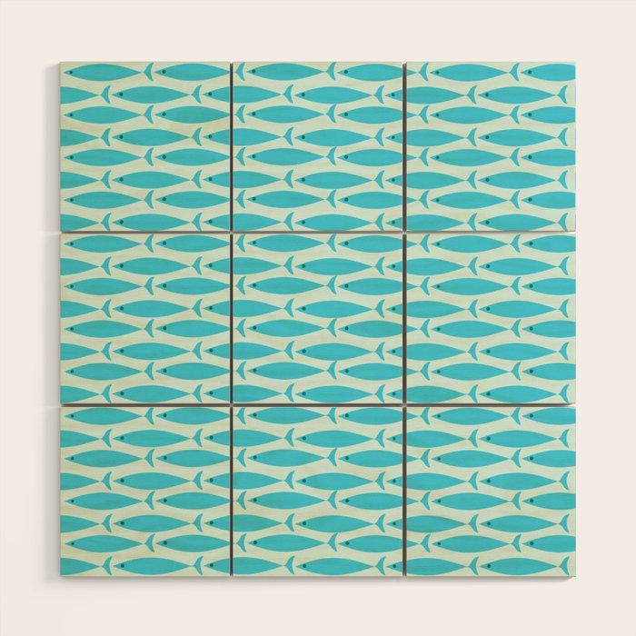 Coastal Ocean Fish Geometric Pattern in Turquoise Aqua Blue  Wood Wall Art Gallery Image 1