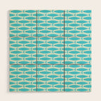 Coastal Ocean Fish Geometric Pattern in Turquoise Aqua Blue  Wood Wall Art Gallery Image 1
