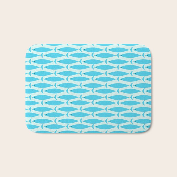 Coastal Ocean Fish Geometric Pattern in Turquoise Aqua Blue  Bath Mat Gallery Image 1