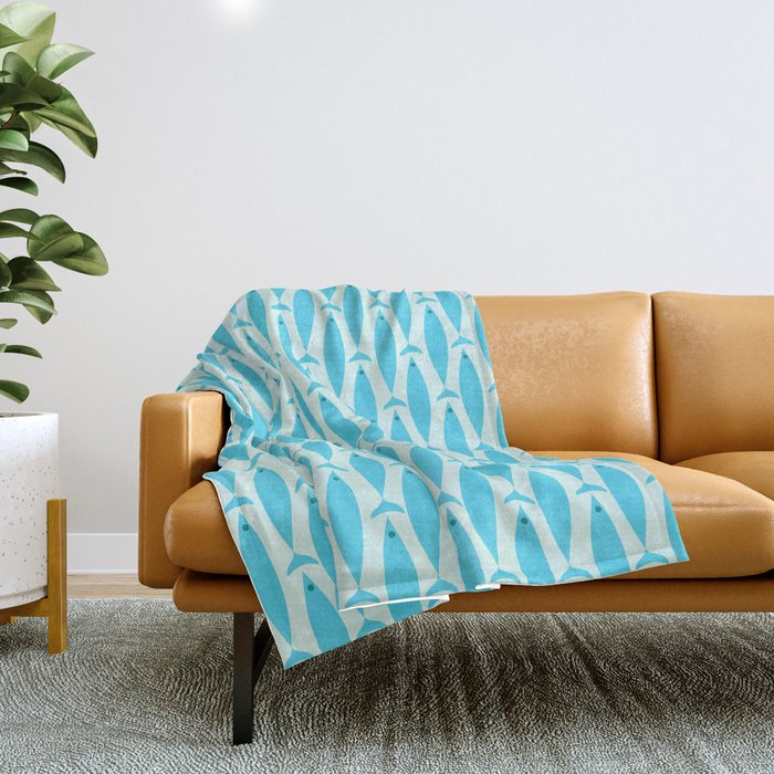 Coastal Ocean Fish Geometric Pattern in Turquoise Aqua Blue  Throw Blanket Gallery Image 1