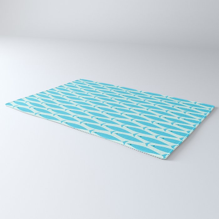 Coastal Ocean Fish Geometric Pattern in Turquoise Aqua Blue  Rug Gallery Image 3