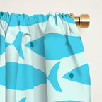 Coastal Ocean Fish Geometric Pattern in Turquoise Aqua Blue  Window Curtain Gallery Image 2