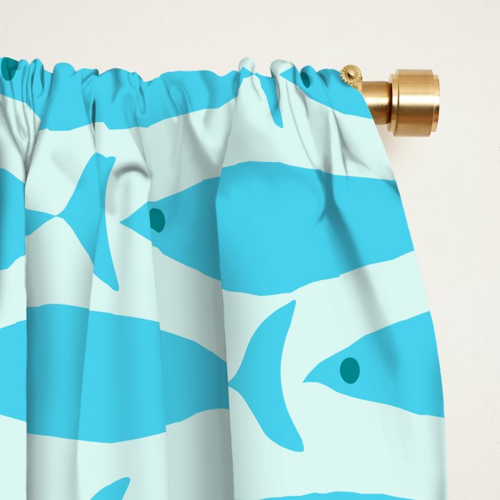 Coastal Ocean Fish Geometric Pattern in Turquoise Aqua Blue  Window Curtain Gallery Image 2