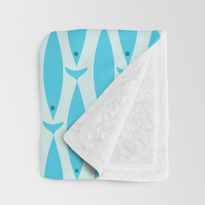 Coastal Ocean Fish Geometric Pattern in Turquoise Aqua Blue  Throw Blanket Gallery Image 3