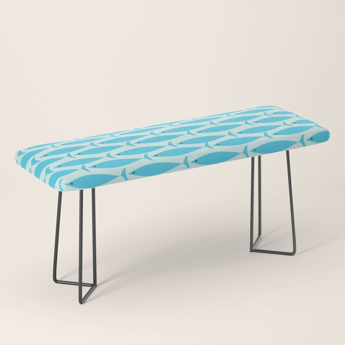 Coastal Ocean Fish Geometric Pattern in Turquoise Aqua Blue  Bench Gallery Image 1