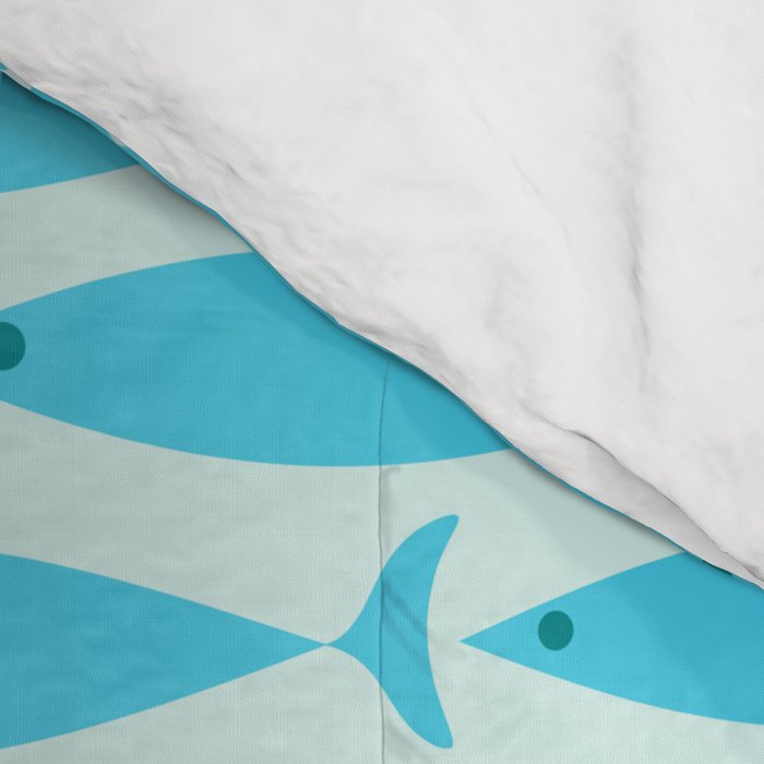 Coastal Ocean Fish Geometric Pattern in Turquoise Aqua Blue  Comforter Gallery Image 4