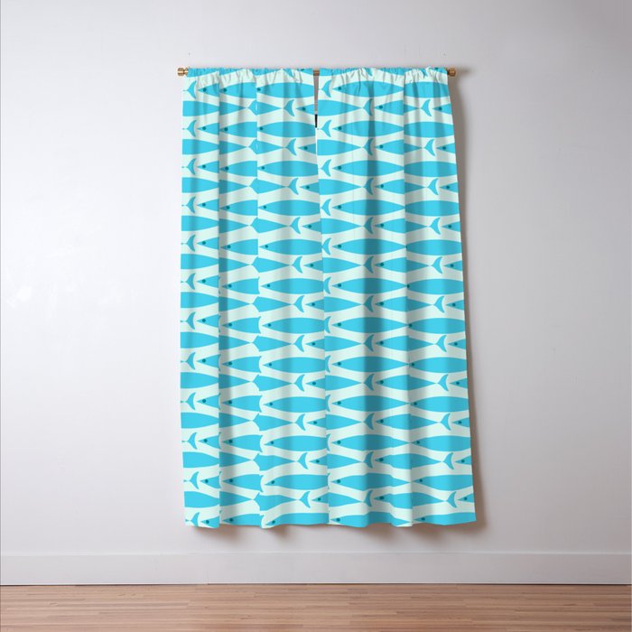 Coastal Ocean Fish Geometric Pattern in Turquoise Aqua Blue  Window Curtain Gallery Image 3
