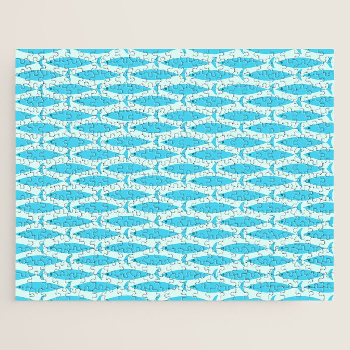 Coastal Ocean Fish Geometric Pattern in Turquoise Aqua Blue  Jigsaw Puzzle Gallery Image 1
